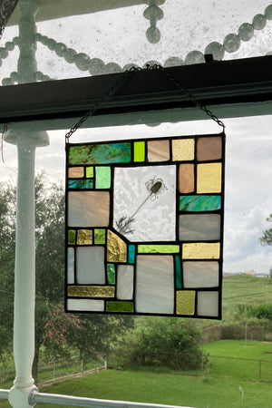 Yellow and Green Thistle Stained Glass Panel