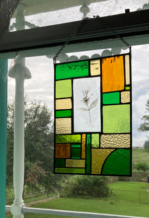 Bee balm Yellow and Green Stained Glass Panel