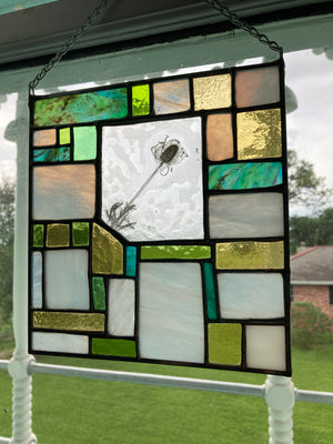Yellow and Green Thistle Stained Glass Panel