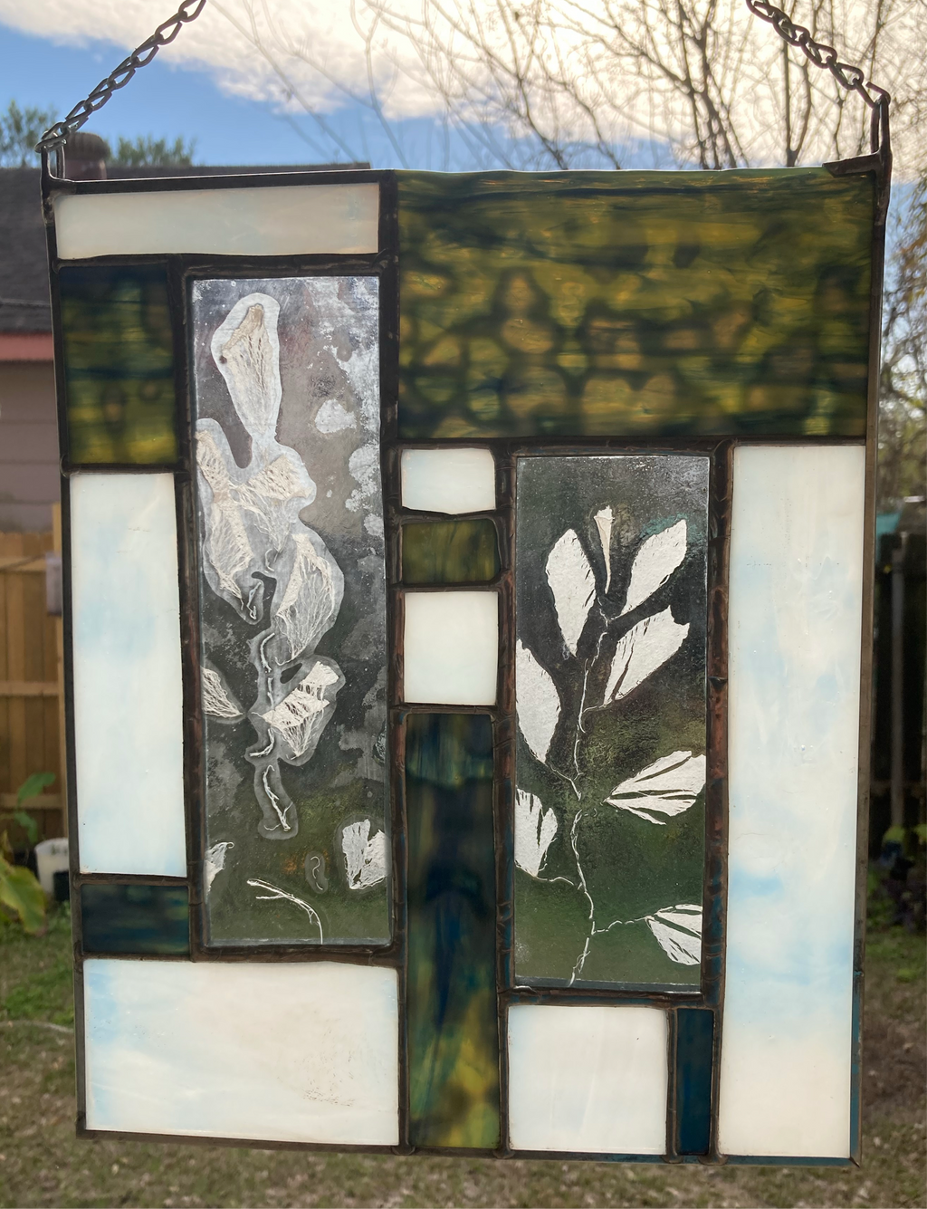 Maindenhair Fern Stained Glass Panel